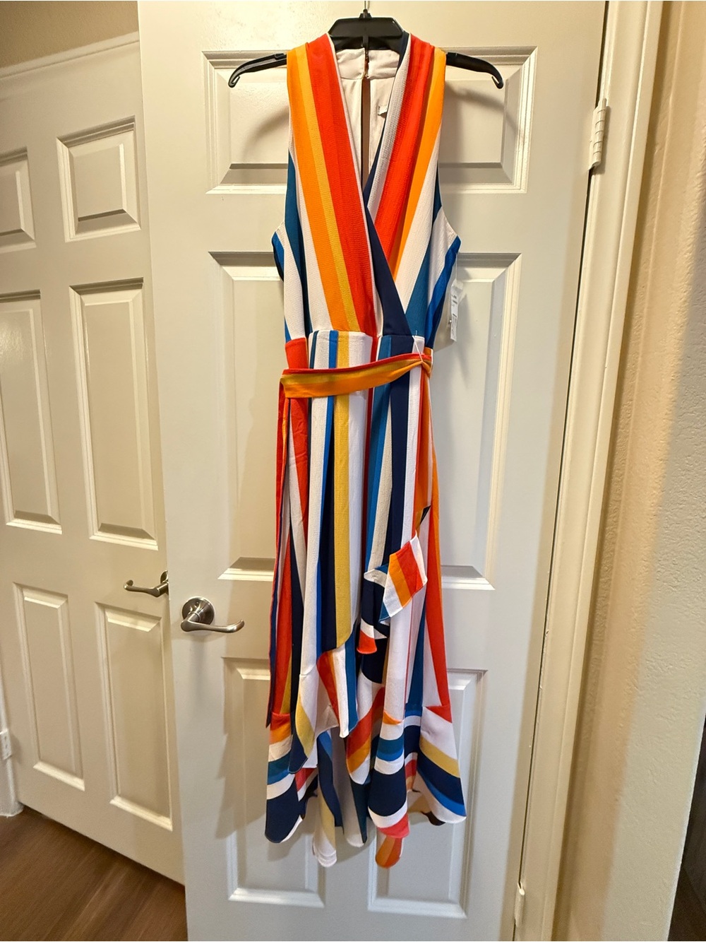julia jordan Multicolor Striped High-Low Wrap Dress - Orange, Blue & White